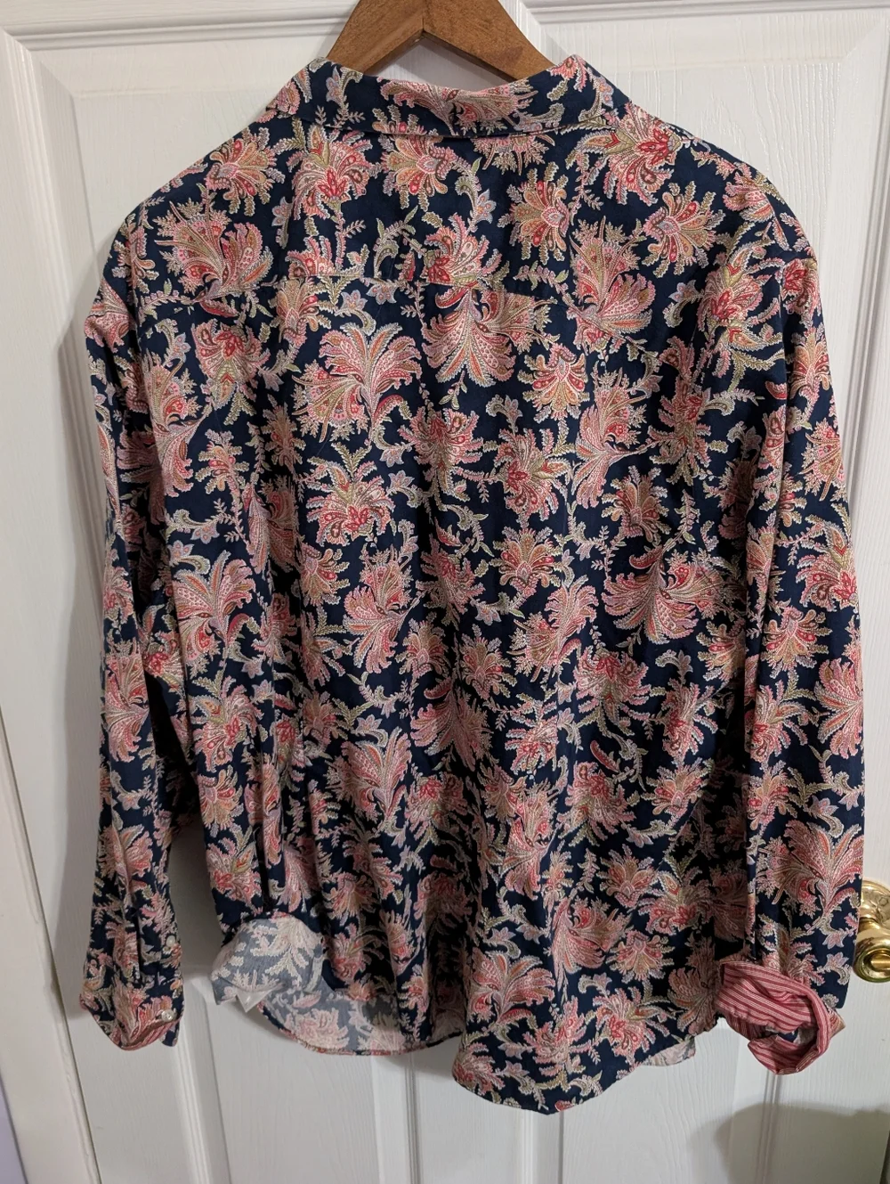 Chaps No Iron Womens Top Paisley Blue Button Long Sleeve Plus Size 3X - Picture 3 of 4